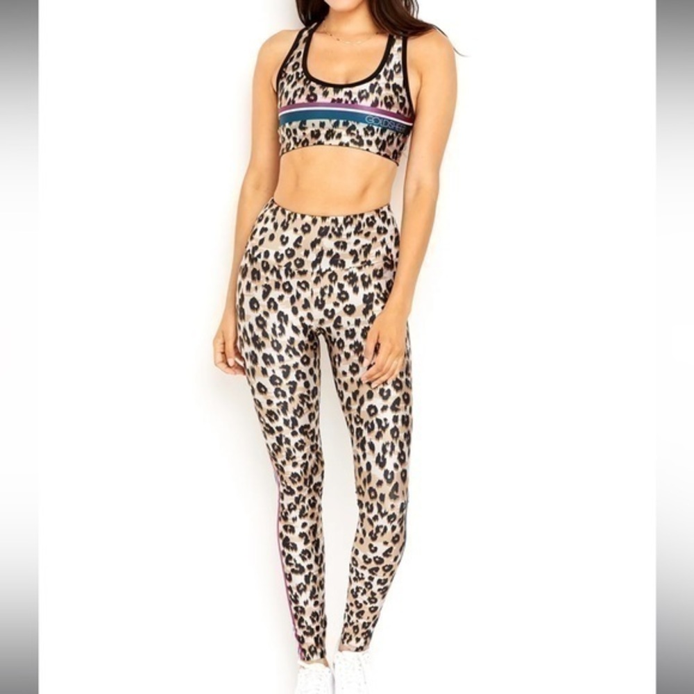 Goldsheep Leopard Print High-Waist Leggings with Side Stripe